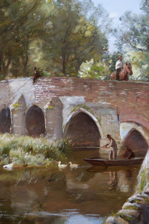 LANDSCAPE OIL PAINTING OF A BRIDGE OVER A RIVER BY SIR DAVID MURRAY - ADDITIONAL PHOTO 6