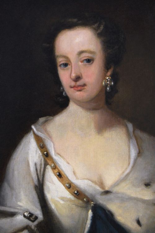 PORTRAIT OIL PAINTING OF A LADY IN AN ERMINE TRIMMED CLOAK C1720 CIRCLE OF SIR GODFREY KNELLER - ADDITIONAL PHOTO 2