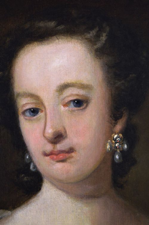 PORTRAIT OIL PAINTING OF A LADY IN AN ERMINE TRIMMED CLOAK C1720 CIRCLE OF SIR GODFREY KNELLER - ADDITIONAL PHOTO 3
