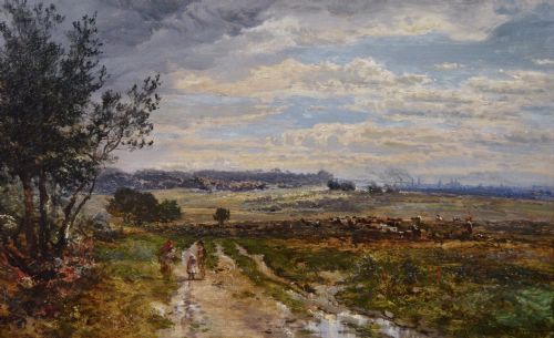 LANDSCAPE OIL PAINTING OF FIGURES AT SUTTON PARK BY WILLIAM E HARRIS - ADDITIONAL PHOTO 1
