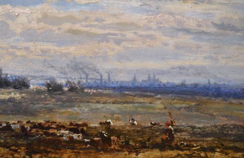LANDSCAPE OIL PAINTING OF FIGURES AT SUTTON PARK BY WILLIAM E HARRIS - ADDITIONAL PHOTO 3