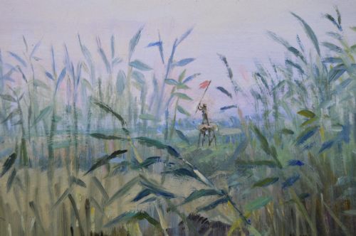 PAIR OF LANDSCAPE OIL PAINTING HUNTING SCENES WITH WILD BOAR BY GODFREY DOUGLAS GILES - ADDITIONAL PHOTO 4
