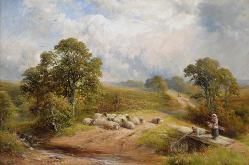 LANDSCAPE OIL PAINTING OF FIGURES BY A DERBYSHIRE BROOK BY GEORGE TURNER - ADDITIONAL PHOTO 1