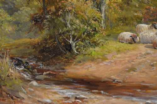 LANDSCAPE OIL PAINTING OF FIGURES BY A DERBYSHIRE BROOK BY GEORGE TURNER - ADDITIONAL PHOTO 6