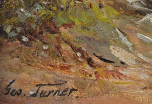 LANDSCAPE OIL PAINTING OF FIGURES BY A DERBYSHIRE BROOK BY GEORGE TURNER - ADDITIONAL PHOTO 7