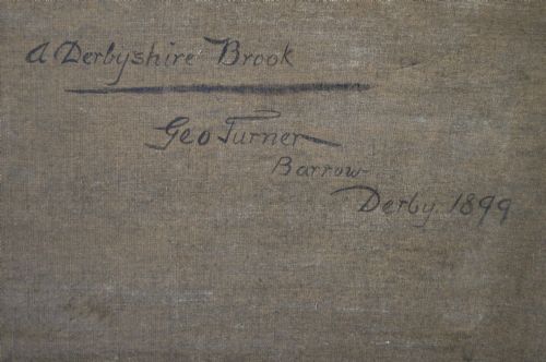 LANDSCAPE OIL PAINTING OF FIGURES BY A DERBYSHIRE BROOK BY GEORGE TURNER - ADDITIONAL PHOTO 8