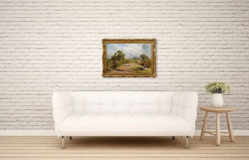 LANDSCAPE OIL PAINTING OF FIGURES BY A DERBYSHIRE BROOK BY GEORGE TURNER - ADDITIONAL PHOTO 12