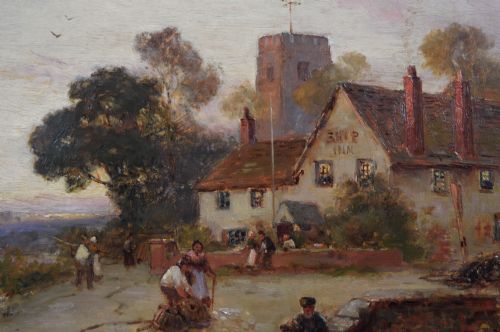 RIVER LANDSCAPE OIL PAINTING OF AN INN BY A RIVER BY STUART LLOYD - ADDITIONAL PHOTO 3