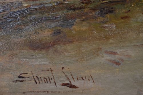 RIVER LANDSCAPE OIL PAINTING OF AN INN BY A RIVER BY STUART LLOYD - ADDITIONAL PHOTO 5