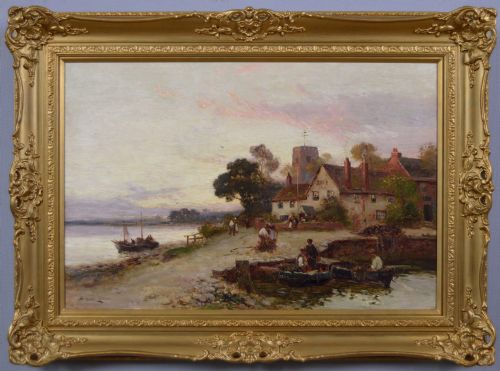 RIVER LANDSCAPE OIL PAINTING OF AN INN BY A RIVER BY STUART LLOYD