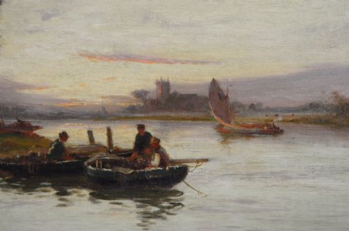 RIVER LANDSCAPE OIL PAINTING OF BOATS ON A RIVER BY STUART LLOYD - ADDITIONAL PHOTO 2
