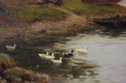 RIVER LANDSCAPE OIL PAINTING OF BOATS ON A RIVER BY STUART LLOYD - ADDITIONAL PHOTO 3
