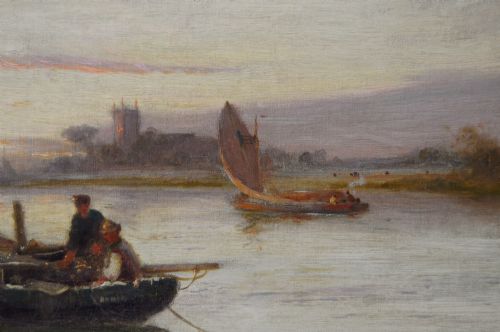 RIVER LANDSCAPE OIL PAINTING OF BOATS ON A RIVER BY STUART LLOYD - ADDITIONAL PHOTO 4