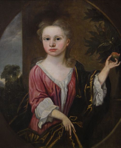 PORTRAIT OIL PAINTING OF A GIRL WITH AN ORANGE C1715 CIRCLE OF ROBERT BYNG - ADDITIONAL PHOTO 1