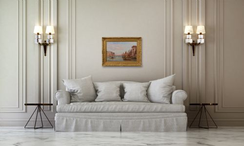 TOWNSCAPE OIL PAINTING OF THE DOGANA VENICE BY ALFRED POLLENTINE - ADDITIONAL PHOTO 8