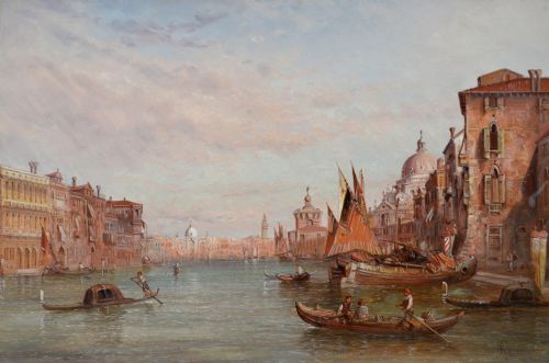 TOWNSCAPE OIL PAINTING OF THE DOGANA VENICE BY ALFRED POLLENTINE - ADDITIONAL PHOTO 1