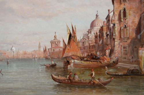 TOWNSCAPE OIL PAINTING OF THE DOGANA VENICE BY ALFRED POLLENTINE - ADDITIONAL PHOTO 2