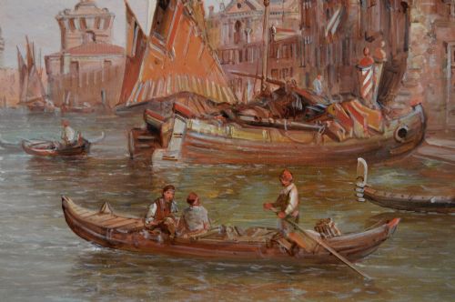 TOWNSCAPE OIL PAINTING OF THE DOGANA VENICE BY ALFRED POLLENTINE - ADDITIONAL PHOTO 3