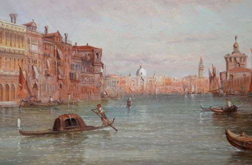 TOWNSCAPE OIL PAINTING OF THE DOGANA VENICE BY ALFRED POLLENTINE - ADDITIONAL PHOTO 4