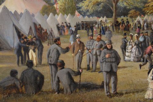 PAIR OF MILITARY LANDSCAPE OIL PAINTINGS OF VOLUNTEER RIFLE SOLDIERS BY FREDERICK HENRY HOWARD HARRIS - ADDITIONAL PHOTO 2