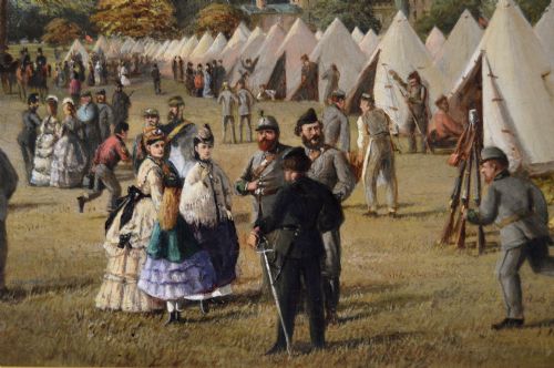 PAIR OF MILITARY LANDSCAPE OIL PAINTINGS OF VOLUNTEER RIFLE SOLDIERS BY FREDERICK HENRY HOWARD HARRIS - ADDITIONAL PHOTO 3