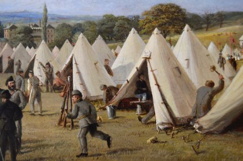PAIR OF MILITARY LANDSCAPE OIL PAINTINGS OF VOLUNTEER RIFLE SOLDIERS BY FREDERICK HENRY HOWARD HARRIS - ADDITIONAL PHOTO 4