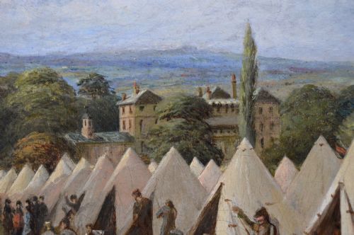 PAIR OF MILITARY LANDSCAPE OIL PAINTINGS OF VOLUNTEER RIFLE SOLDIERS BY FREDERICK HENRY HOWARD HARRIS - ADDITIONAL PHOTO 6