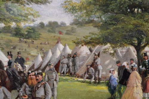 PAIR OF MILITARY LANDSCAPE OIL PAINTINGS OF VOLUNTEER RIFLE SOLDIERS BY FREDERICK HENRY HOWARD HARRIS - ADDITIONAL PHOTO 11