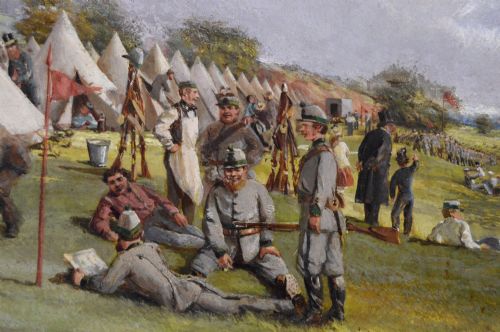 PAIR OF MILITARY LANDSCAPE OIL PAINTINGS OF VOLUNTEER RIFLE SOLDIERS BY FREDERICK HENRY HOWARD HARRIS - ADDITIONAL PHOTO 12