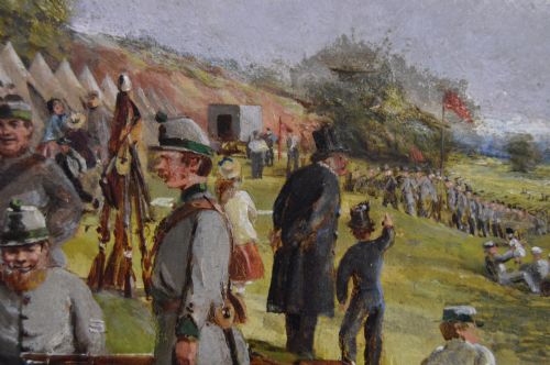 PAIR OF MILITARY LANDSCAPE OIL PAINTINGS OF VOLUNTEER RIFLE SOLDIERS BY FREDERICK HENRY HOWARD HARRIS - ADDITIONAL PHOTO 13