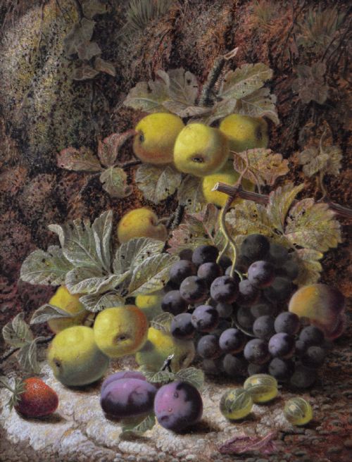 STILL LIFE OIL PAINTING OF APPLES GRAPES OTHER FRUIT BY OLIVER CLARE - ADDITIONAL PHOTO 1