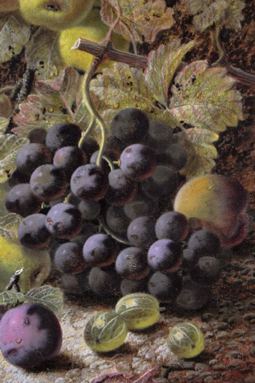 STILL LIFE OIL PAINTING OF APPLES GRAPES OTHER FRUIT BY OLIVER CLARE - ADDITIONAL PHOTO 3