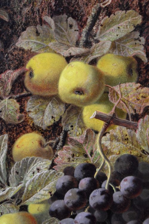 STILL LIFE OIL PAINTING OF APPLES GRAPES OTHER FRUIT BY OLIVER CLARE - ADDITIONAL PHOTO 4
