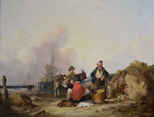 GENRE SEASCAPE OIL PAINTING OF FISHER FOLK ON A BEACH BY WILLIAM SHAYER - ADDITIONAL PHOTO 1