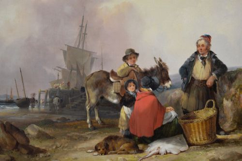 GENRE SEASCAPE OIL PAINTING OF FISHER FOLK ON A BEACH BY WILLIAM SHAYER - ADDITIONAL PHOTO 2