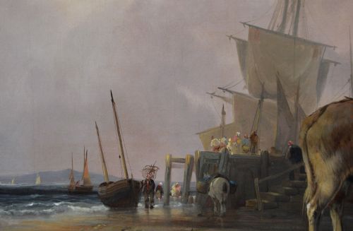 GENRE SEASCAPE OIL PAINTING OF FISHER FOLK ON A BEACH BY WILLIAM SHAYER - ADDITIONAL PHOTO 3