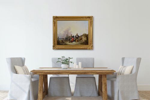 GENRE SEASCAPE OIL PAINTING OF FISHER FOLK ON A BEACH BY WILLIAM SHAYER - ADDITIONAL PHOTO 6