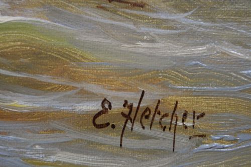 RIVERSCAPE OIL PAINTING OF SHIPPING ON THE THAMES WITH TOWER BRIDGE IN THE DISTANCE BY EDWARD FLETCHER - ADDITIONAL PHOTO 5
