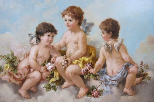 GENRE OIL PAINTING OF CHERUBS WITH FLOWERS BY CHARLES AUGUSTUS HENRY LUTYENS - ADDITIONAL PHOTO 2