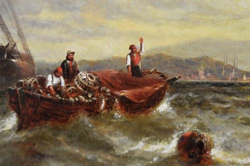 SEASCAPE OIL PAINTING OF SHIPS AT BRADING HAVEN ISLE OF WIGHT BY GEORGE STAINTON - ADDITIONAL PHOTO 6