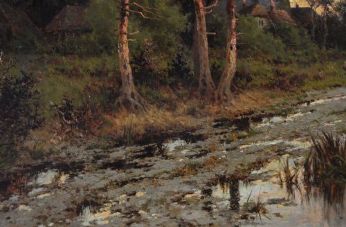 LANDSCAPE OIL PAINTING OF A LOGGING CART ON A COUNTRY TRACK BY HENRY H PARKER - ADDITIONAL PHOTO 5