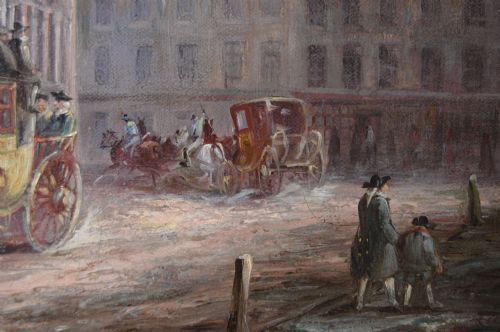 COACHING SCENE OIL PAINTING OUTSIDE A BATH INN BY JOHN CHARLES MAGGS - ADDITIONAL PHOTO 4