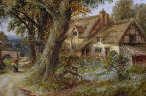 LANDSCAPE OIL PAINTING OF FIGURES WITH CATTLE NEAR A COUNTRY RIVER BY THOMAS THOMAS - ADDITIONAL PHOTO 2