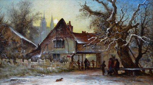 PAIR OF WINTER LANDSCAPE OIL PAINTINGS BY GEORGE AUGUSTUS WILLIAMS - ADDITIONAL PHOTO 3