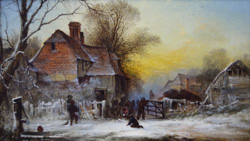 PAIR OF WINTER LANDSCAPE OIL PAINTINGS BY GEORGE AUGUSTUS WILLIAMS - ADDITIONAL PHOTO 7