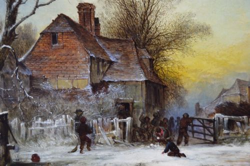 PAIR OF WINTER LANDSCAPE OIL PAINTINGS BY GEORGE AUGUSTUS WILLIAMS - ADDITIONAL PHOTO 8