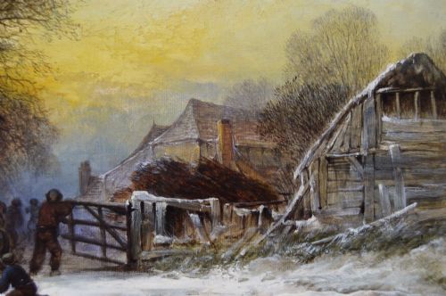 PAIR OF WINTER LANDSCAPE OIL PAINTINGS BY GEORGE AUGUSTUS WILLIAMS - ADDITIONAL PHOTO 10