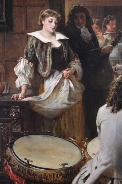 LARGESCALE ROYAL ACADEMY HISTORICAL GENRE OIL PAINTING OF MUSICIANS AT A STATELY HOME BY ROBERT ALEXANDER HILLINGFORD - ADDITIONAL PHOTO 2