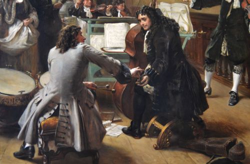 LARGESCALE ROYAL ACADEMY HISTORICAL GENRE OIL PAINTING OF MUSICIANS AT A STATELY HOME BY ROBERT ALEXANDER HILLINGFORD - ADDITIONAL PHOTO 4