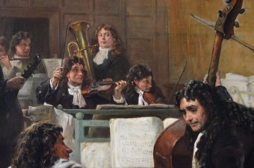 LARGESCALE ROYAL ACADEMY HISTORICAL GENRE OIL PAINTING OF MUSICIANS AT A STATELY HOME BY ROBERT ALEXANDER HILLINGFORD - ADDITIONAL PHOTO 5